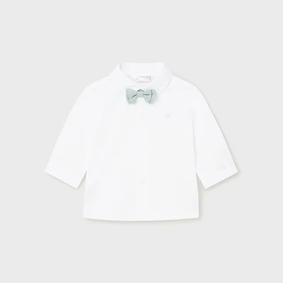 MAYORAL Официална риза с дълъг ръкав в бяло с бледо зелена папийонка за бебе момче Mayoral