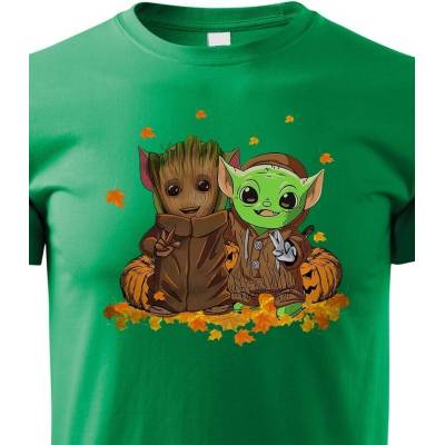 Bezvatriko.cz tričko Mistr Yoda a Groot Zelená Canvas tričko 0683