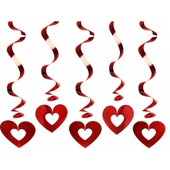 Image 1 of PartyDeco Декоративна висулка спирала 5 бр. червени сърца