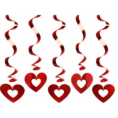 PartyDeco Декоративна висулка спирала 5 бр. червени сърца