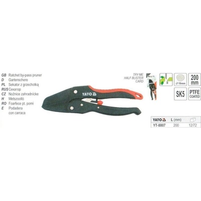 YATO s račňou 200mm (pr.do 19mm) šikmý strih