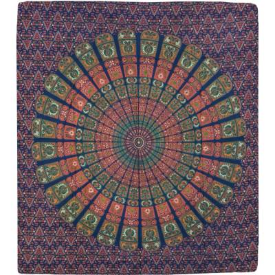 Sanu Babu přehoz na postel pestrobarevná mandala květy zeleno-oranžový 230 x 202 cm