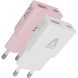 AVAX CH6412 30W GaN USB-C и USB-A бързо зарядно устройство, бяло+розово AVAX_CH6412 (AVAX_CH6412)