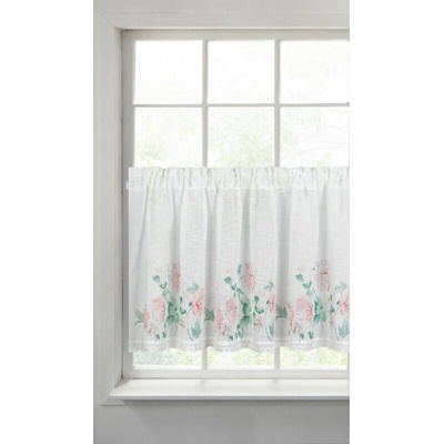 Takoy Vitrážová záclona z etamínu zdobená potlačou kvetov a čipkou 150 x 60 cm-HF-390617 | 150 x 60 cm