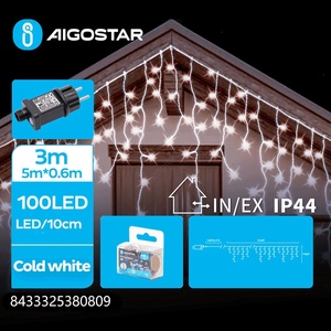 Aigostar - LED външна гирлянда, 100 LED, 8 режима, 8 нишки по 0, 6 m, IP44, студено бяло (AI1411)