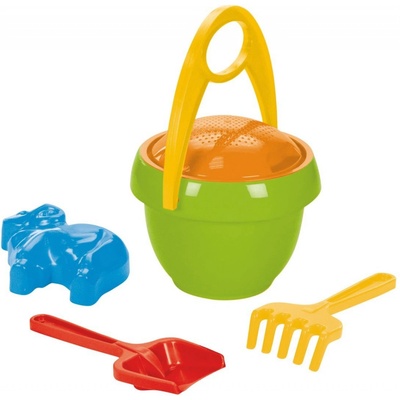 Lena Sada na písek plast kbelík 20 cm, sítko, lopatka, hrábě a formička v síťce 12m+
