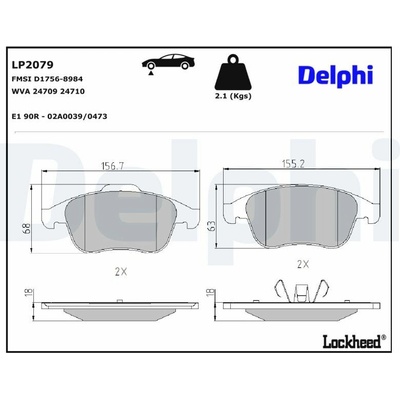 DELPHI Sada brzdových platničiek kotúčovej brzdy LP2079