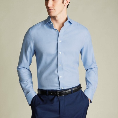 Charles Tyrwhitt Spread collar Non-Iron Herringbone košile extra slim fit štandardná klasické gombíky sky blue