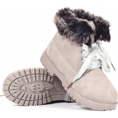 Zateplené kozačky/traperky s kožešinou růžové