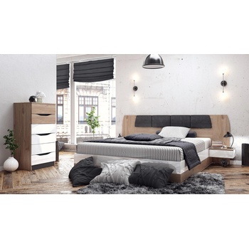 Спален комплект Rayven дъб златен харбър и бяло гланц