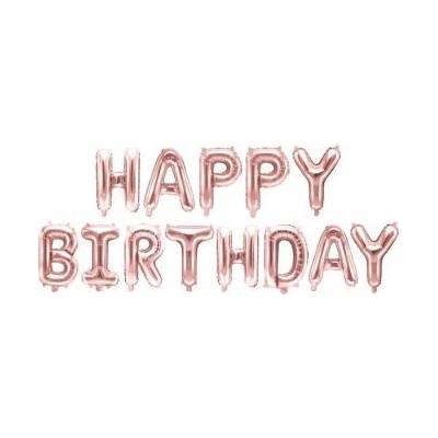 Balón foliový nápis HAPPY BIRTHDAY vel.písmene 35 cm rose gold růžovo zlatý 340x35 cm Balónek