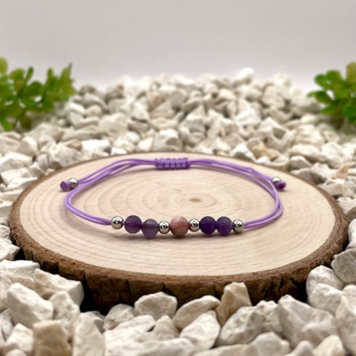 Certom Provázkový náramek s jaspisem, ametystem a stříbrnými korálky 0129