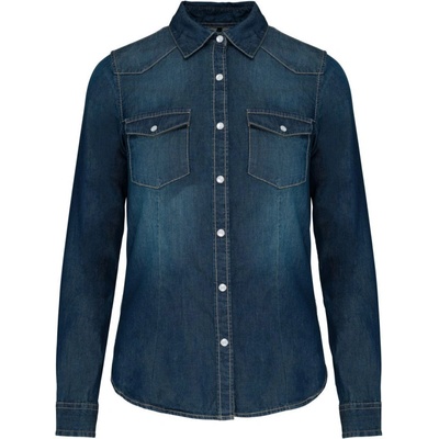 Kariban košile K518 denim dlouhý rukáv dámská Blue jean