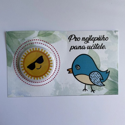 Dekorace z Česka Dárková kartička pro učitele s buttonem Motiv: F