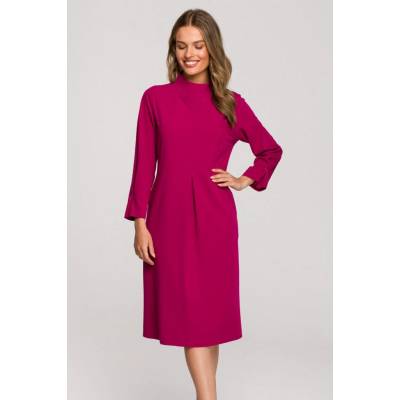 S318 Relaxed fit dress with high collar Švestka