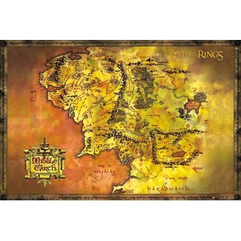 Plakát, Obraz - Pán Prstenů - mapa Středozemě, (91,5 x 61 cm)