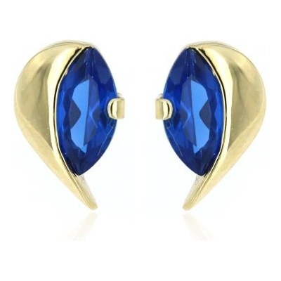 Zlatnictví U Kostela zlaté náušnice lístečky s modrým kamínkem 1106