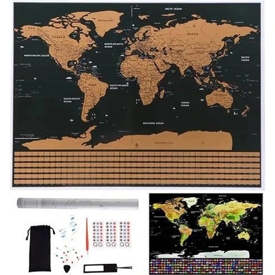 Stieracia mapa sveta s vlajkami a doplnkami - v darčekovom tubusu - 82 x 59 cm - Malatec