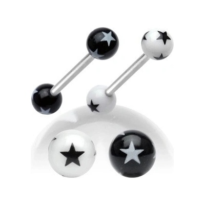 Šperky eshop piercing do jazyka malé hvězdičky W42.04 černá Bílá