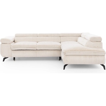 ROPEZ Кремав ъглов диван от рипсено кадифе (десен ъгъл L форма) Marbeya - Ropez (Marbeya Narożnik L z f.spania - Prawa OT Tilia 1 ( Davis ) Czarny Mat)