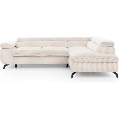 ROPEZ Кремав ъглов диван от рипсено кадифе (десен ъгъл L форма) Marbeya - Ropez (Marbeya Narożnik L z f.spania - Prawa OT Tilia 1 ( Davis ) Czarny Mat)