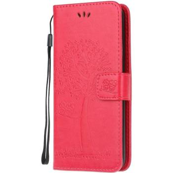 GKK Кожен Калъф с Джобове за Huawei P40 Lite, Tree Owl Wallet Book Case, Червен (5901017159832)