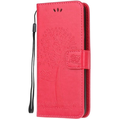 GKK Кожен Калъф с Джобове за Huawei P40 Lite, Tree Owl Wallet Book Case, Червен (5901017159832)