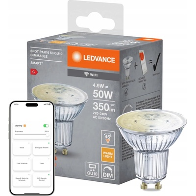LEDVANCE Chytrá LED žárovka SMART+ WIFI, GU10, PAR16, 5W, 350lm, 2700K, teplá bílá SMART+ WIFI