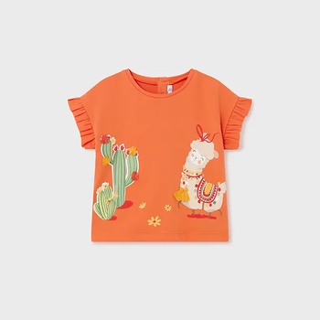 MAYORAL Тениска къс ръкав морковен цвят за бебе момиче Mayoral лама и кактус
