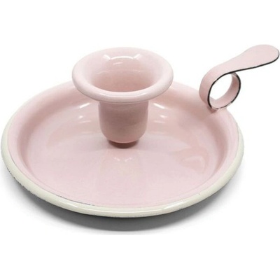 Růžový smaltovaný svícen Pink dot - Ø 13*6cm - Münder Email
