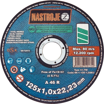 Nástroje cz Kotouč řezný 125 x 1,0 x 22 mm IM-1-125-1,0AKU 50 ks