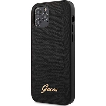 GUESS Lizard Leather Hard Case - дизайнерски кожен кейс за iPhone 12, iPhone 12 Pro (черен)