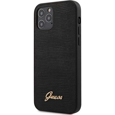 GUESS Lizard Leather Hard Case - дизайнерски кожен кейс за iPhone 12, iPhone 12 Pro (черен)