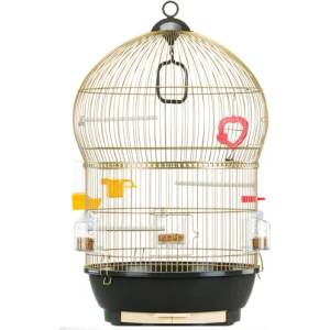 Ferplast - Cage Bali Brass Antique - Оборудвана клетка за канарчета, екзотични и други малки птици - размер Ø43, 5 x H 68, 5 см