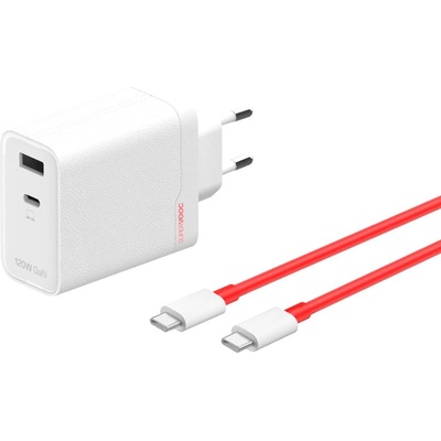OnePlus Захранване за ел. мрежа за лаптопи, смартфони и таблети с USB-C изход с технология за бързо зареждане USB-C кабел - OnePlus GaN SUPERVOOC Dual Port Fast Wall Charger 120W (бял) (57983124879)