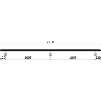madlo dřevěné (2250mm), materiál: buk, broušený povrch s černým nátěrem RAL 9005, set: 3 ks úchyt, madlo s ukončením