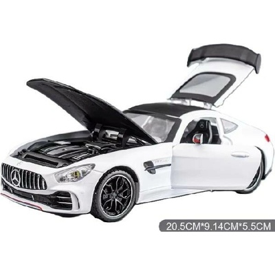 Mercedes Benz AMG GTR kovový model hračka na baterie světla zvuk Bílá 1:24