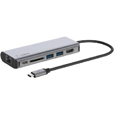 6в1 хъб 4K HDMI / USB-C PD 3.0 / 2x USB-A 3.0 / RJ45 / SD четец с конектор USB-C за iPad / MacBook - сребърен (70261)