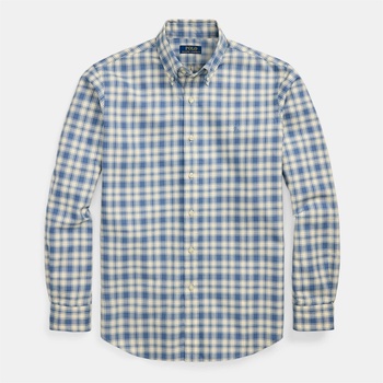 Ralph Lauren Custom Fit Plaid Oxford Shirt - Blue Cream