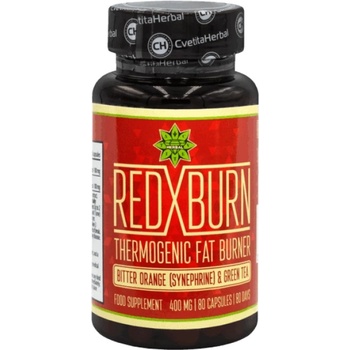 Cvetita Herbal Red X Burn - Thermogenic Fat Burner 400 mg | Екстракт от Горчив Портокал и Зелен Чай [80 капсули]