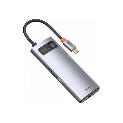 Baseus Hub 6w1 Baseus Metal Gleam Series, USB-C do 3x USB 3.0 + HDMI + USB-C PD + Ethernet RJ45
