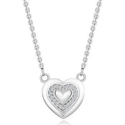 Šperky eshop Stříbrný náhrdelník motiv srdce, řada čirých diamantů T06.08
