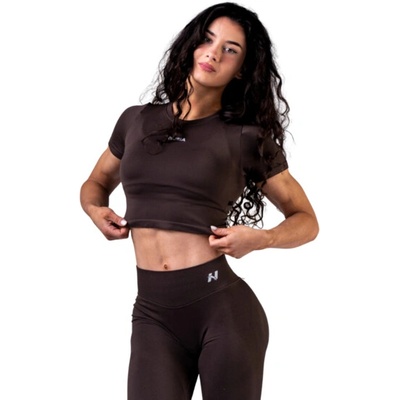 Seamless crop top s krátkým rukávem POWER 891 tmavě hnědý