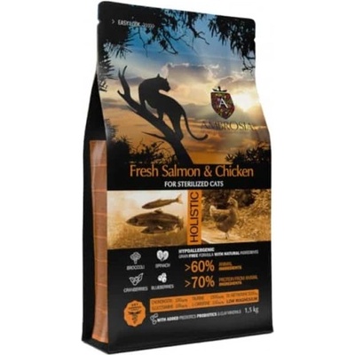 Sterilized Cat HOLISTIC Fresh Salmon Chicken - холистична храна за подрастващи и пораснали кастрирани котки от всички породи, с прясна сьомга и пиле - 5 кг, Франция