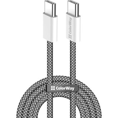 ColorWay Кабел Type-C CW-CBPDCC061-BK, памучна оплетка, PD Fast Charging 60W, 3.0A 1M черен (CW-CBPDCC061-BK)