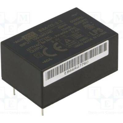 MEAN WELL IRM-02-3.3 Měnič: AC/DC; 2W; Uvst: 85÷305VAC,120÷430VDC; Uvýst: 3,3VDC; OUT: 1