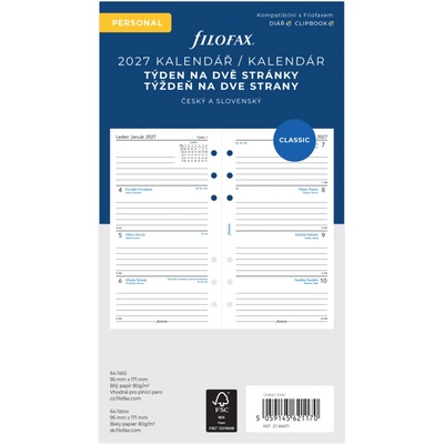 Filofax kalendář 2027 ČJ+SJ týden/2 stránky