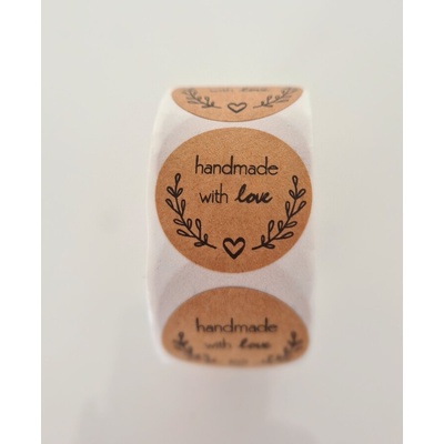 Самозалепващи етикети на ролка с надпис " handmade with love"
