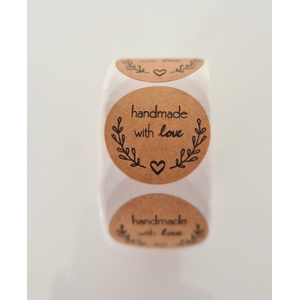 Самозалепващи етикети на ролка с надпис " handmade with love"