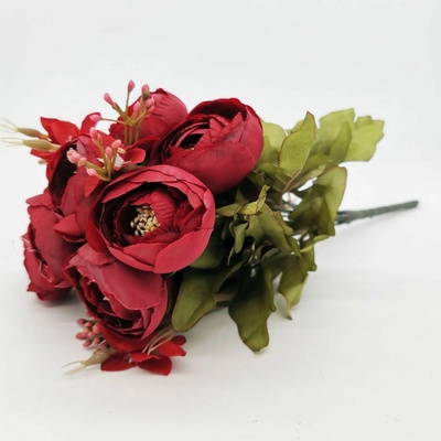 Umělá kytice ranunculus (pryskyřník) v podzimních barvách – 40 cm - vínová - L0082
